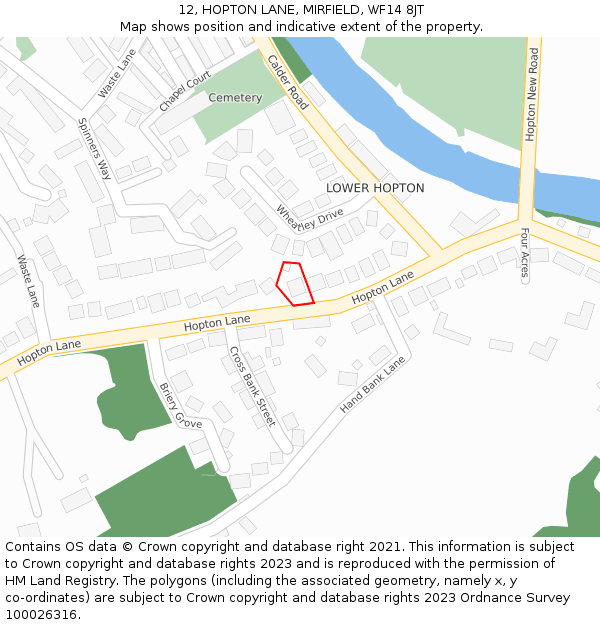 12, HOPTON LANE, MIRFIELD, WF14 8JT: Location map and indicative extent of plot