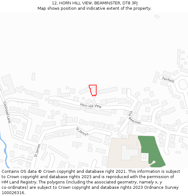 12, HORN HILL VIEW, BEAMINSTER, DT8 3PJ: Location map and indicative extent of plot