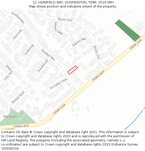 12, HORSFIELD WAY, DUNNINGTON, YORK, YO19 5RH: Location map and indicative extent of plot