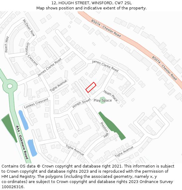 12, HOUGH STREET, WINSFORD, CW7 2SL: Location map and indicative extent of plot