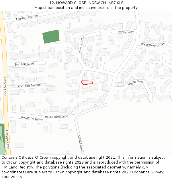 12, HOWARD CLOSE, NORWICH, NR7 0LE: Location map and indicative extent of plot
