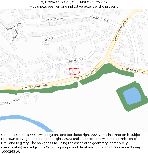 12, HOWARD DRIVE, CHELMSFORD, CM2 6PE: Location map and indicative extent of plot