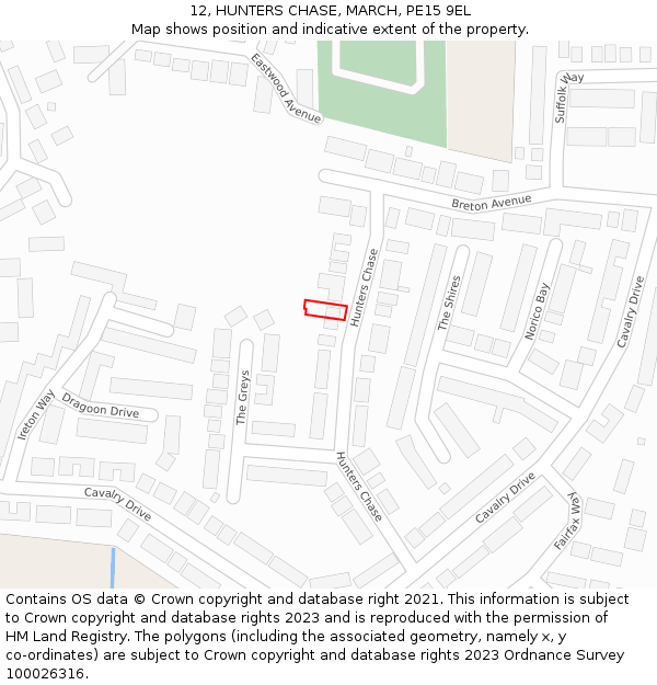 12, HUNTERS CHASE, MARCH, PE15 9EL: Location map and indicative extent of plot