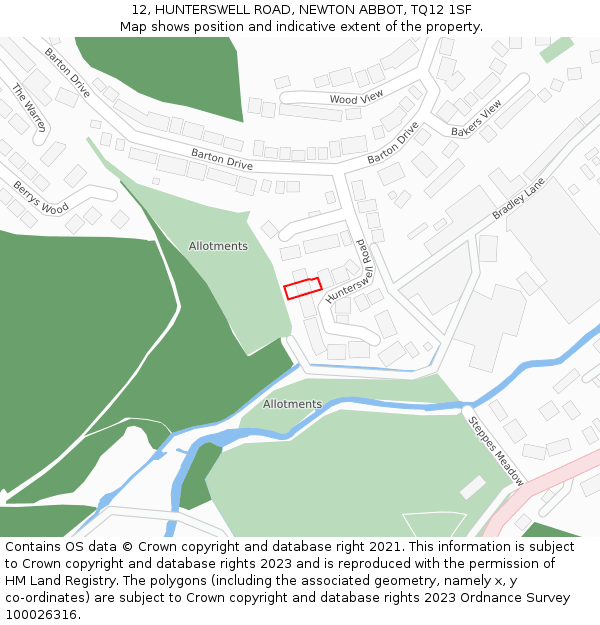 12, HUNTERSWELL ROAD, NEWTON ABBOT, TQ12 1SF: Location map and indicative extent of plot