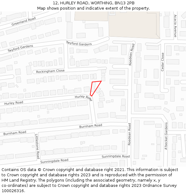 12, HURLEY ROAD, WORTHING, BN13 2PB: Location map and indicative extent of plot