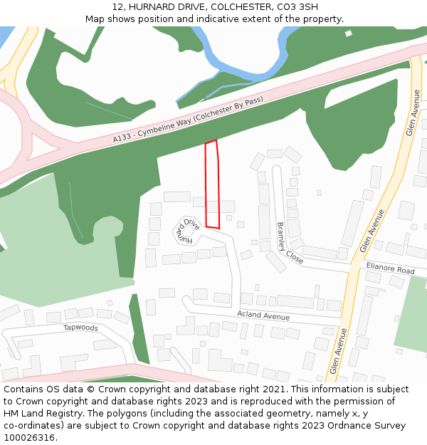12, HURNARD DRIVE, COLCHESTER, CO3 3SH: Location map and indicative extent of plot