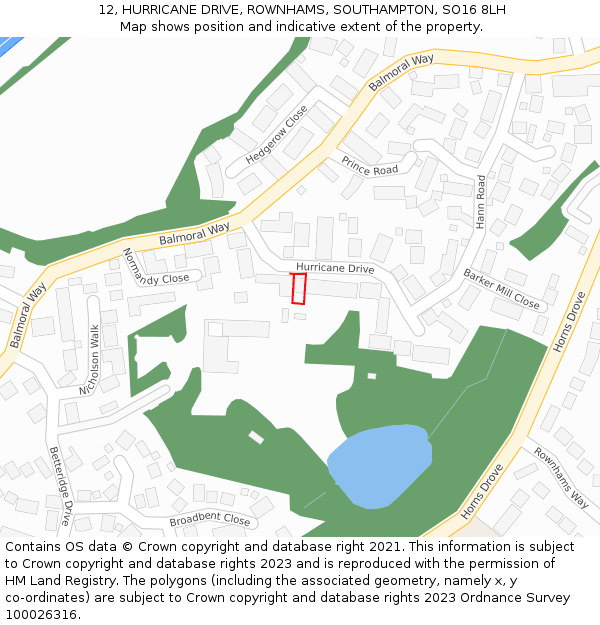 12, HURRICANE DRIVE, ROWNHAMS, SOUTHAMPTON, SO16 8LH: Location map and indicative extent of plot