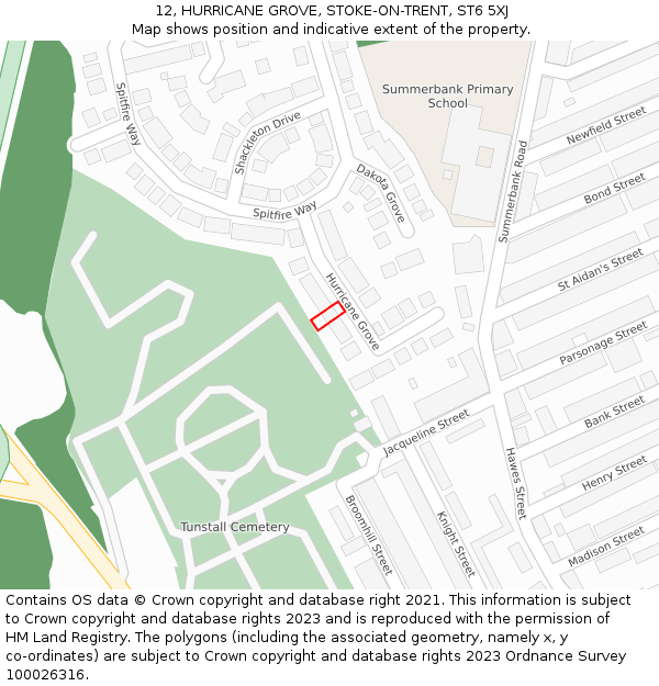 12, HURRICANE GROVE, STOKE-ON-TRENT, ST6 5XJ: Location map and indicative extent of plot