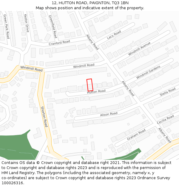 12, HUTTON ROAD, PAIGNTON, TQ3 1BN: Location map and indicative extent of plot