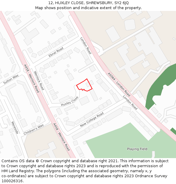 12, HUXLEY CLOSE, SHREWSBURY, SY2 6JQ: Location map and indicative extent of plot