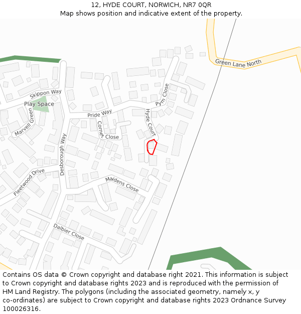 12, HYDE COURT, NORWICH, NR7 0QR: Location map and indicative extent of plot