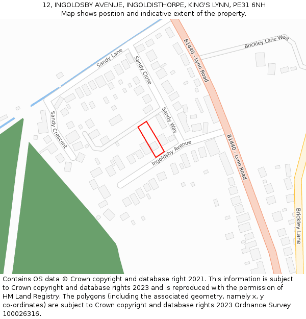 12, INGOLDSBY AVENUE, INGOLDISTHORPE, KING'S LYNN, PE31 6NH: Location map and indicative extent of plot