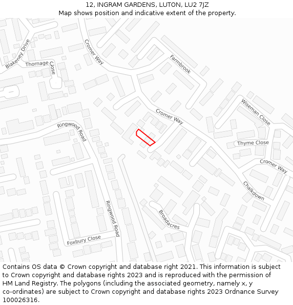 12, INGRAM GARDENS, LUTON, LU2 7JZ: Location map and indicative extent of plot