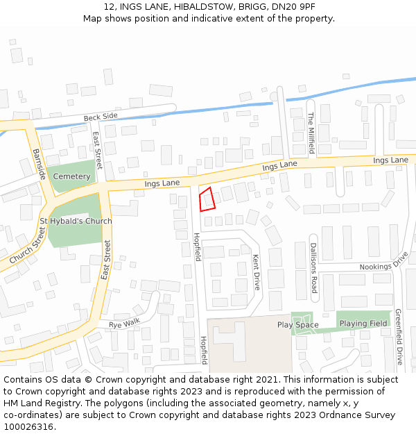 12, INGS LANE, HIBALDSTOW, BRIGG, DN20 9PF: Location map and indicative extent of plot