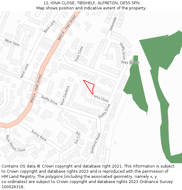 12, IONA CLOSE, TIBSHELF, ALFRETON, DE55 5PN: Location map and indicative extent of plot
