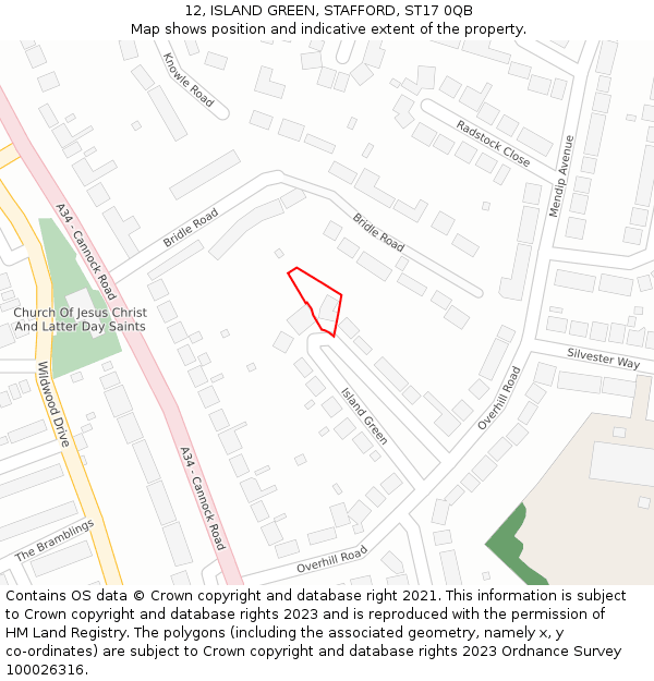 12, ISLAND GREEN, STAFFORD, ST17 0QB: Location map and indicative extent of plot