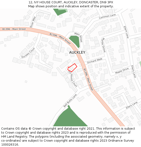 12, IVY HOUSE COURT, AUCKLEY, DONCASTER, DN9 3PX: Location map and indicative extent of plot