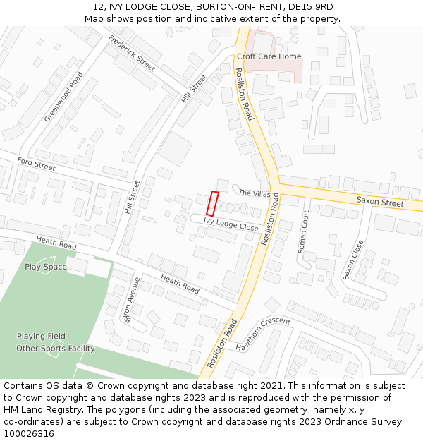 12, IVY LODGE CLOSE, BURTON-ON-TRENT, DE15 9RD: Location map and indicative extent of plot