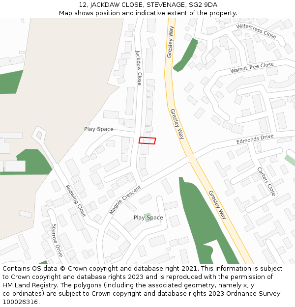 12, JACKDAW CLOSE, STEVENAGE, SG2 9DA: Location map and indicative extent of plot