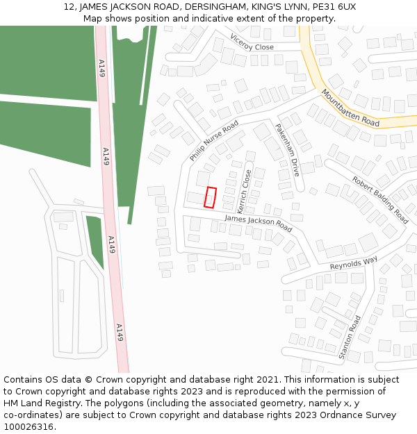 12, JAMES JACKSON ROAD, DERSINGHAM, KING'S LYNN, PE31 6UX: Location map and indicative extent of plot