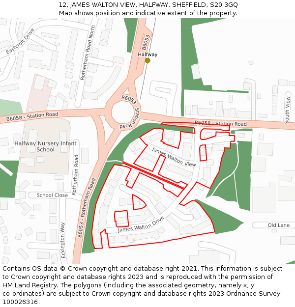 12, JAMES WALTON VIEW, HALFWAY, SHEFFIELD, S20 3GQ: Location map and indicative extent of plot