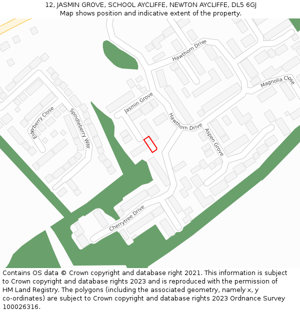 12, JASMIN GROVE, SCHOOL AYCLIFFE, NEWTON AYCLIFFE, DL5 6GJ: Location map and indicative extent of plot