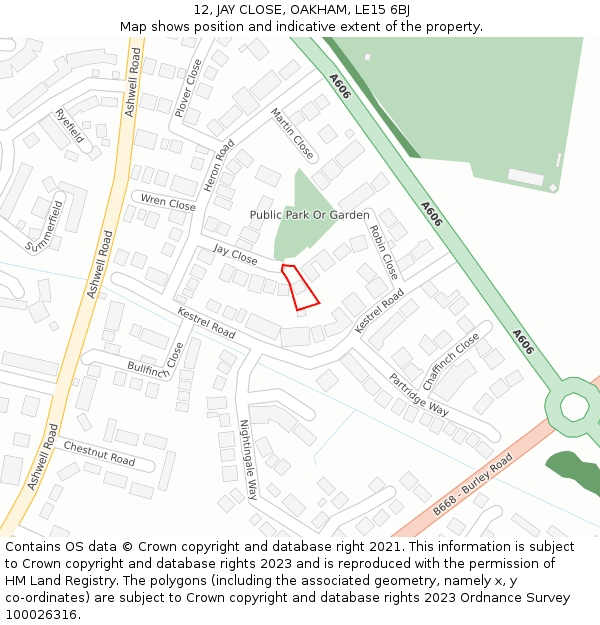 12, JAY CLOSE, OAKHAM, LE15 6BJ: Location map and indicative extent of plot