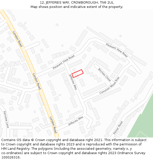 12, JEFFERIES WAY, CROWBOROUGH, TN6 2UL: Location map and indicative extent of plot