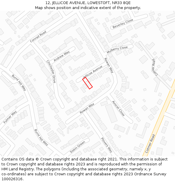 12, JELLICOE AVENUE, LOWESTOFT, NR33 8QE: Location map and indicative extent of plot