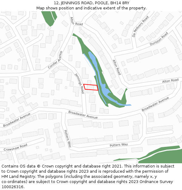 12, JENNINGS ROAD, POOLE, BH14 8RY: Location map and indicative extent of plot