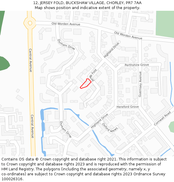 12, JERSEY FOLD, BUCKSHAW VILLAGE, CHORLEY, PR7 7AA: Location map and indicative extent of plot