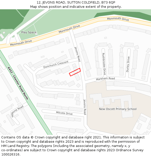 12, JEVONS ROAD, SUTTON COLDFIELD, B73 6QP: Location map and indicative extent of plot