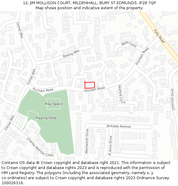 12, JIM MOLLISON COURT, MILDENHALL, BURY ST EDMUNDS, IP28 7QP: Location map and indicative extent of plot