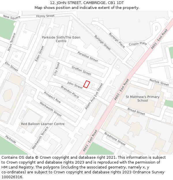 12, JOHN STREET, CAMBRIDGE, CB1 1DT: Location map and indicative extent of plot