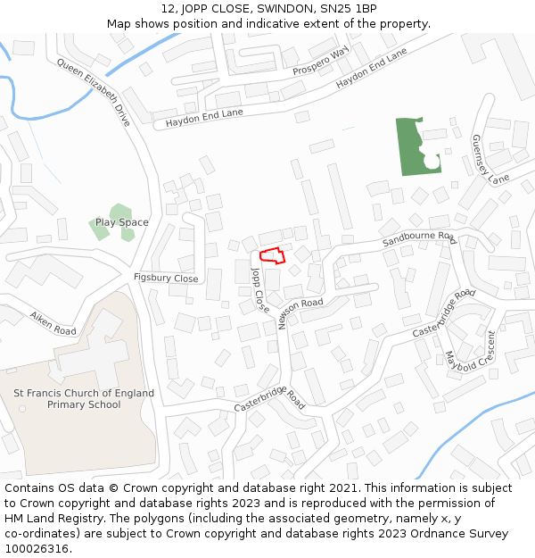 12, JOPP CLOSE, SWINDON, SN25 1BP: Location map and indicative extent of plot