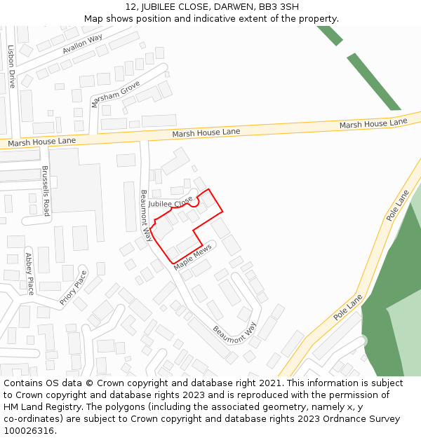 12, JUBILEE CLOSE, DARWEN, BB3 3SH: Location map and indicative extent of plot