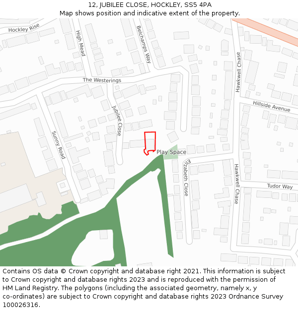 12, JUBILEE CLOSE, HOCKLEY, SS5 4PA: Location map and indicative extent of plot