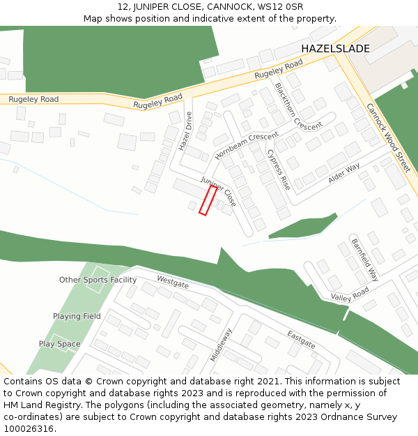 12, JUNIPER CLOSE, CANNOCK, WS12 0SR: Location map and indicative extent of plot