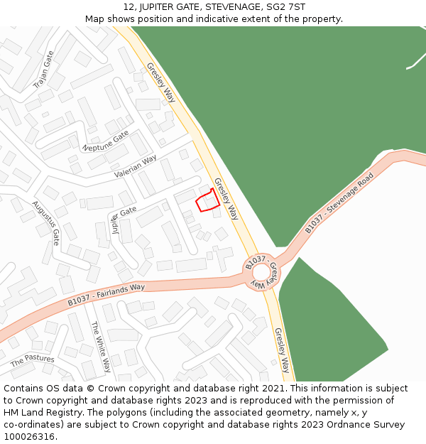 12, JUPITER GATE, STEVENAGE, SG2 7ST: Location map and indicative extent of plot