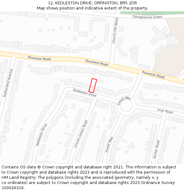 12, KEDLESTON DRIVE, ORPINGTON, BR5 2DR: Location map and indicative extent of plot