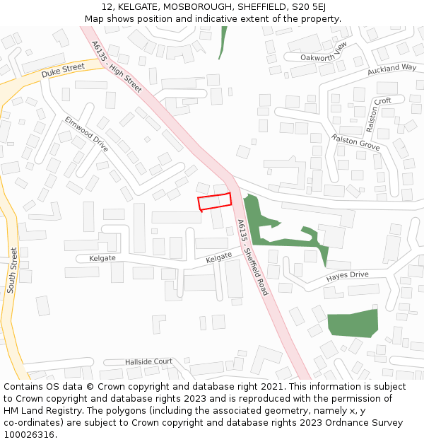12, KELGATE, MOSBOROUGH, SHEFFIELD, S20 5EJ: Location map and indicative extent of plot