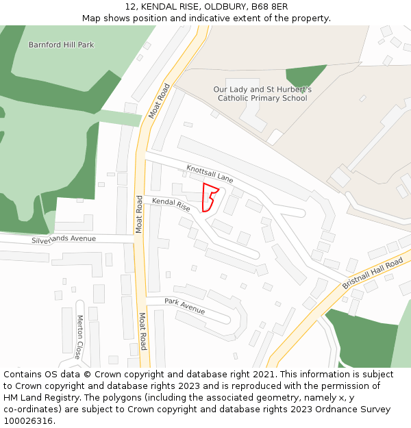 12, KENDAL RISE, OLDBURY, B68 8ER: Location map and indicative extent of plot