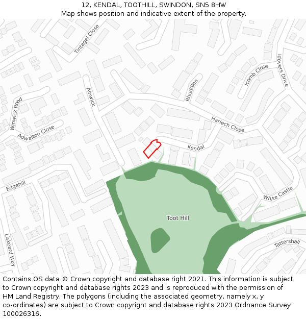 12, KENDAL, TOOTHILL, SWINDON, SN5 8HW: Location map and indicative extent of plot