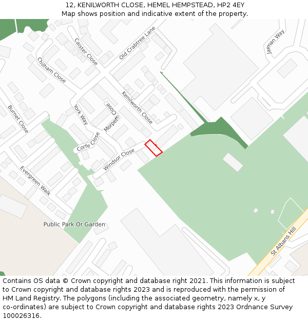 12, KENILWORTH CLOSE, HEMEL HEMPSTEAD, HP2 4EY: Location map and indicative extent of plot