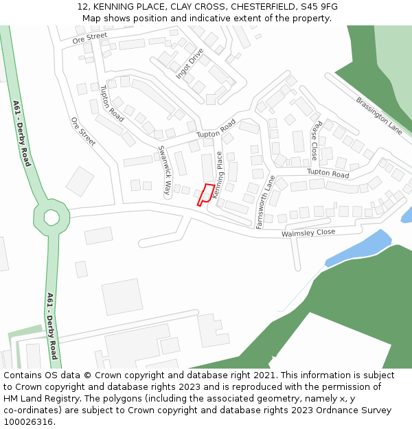 12, KENNING PLACE, CLAY CROSS, CHESTERFIELD, S45 9FG: Location map and indicative extent of plot