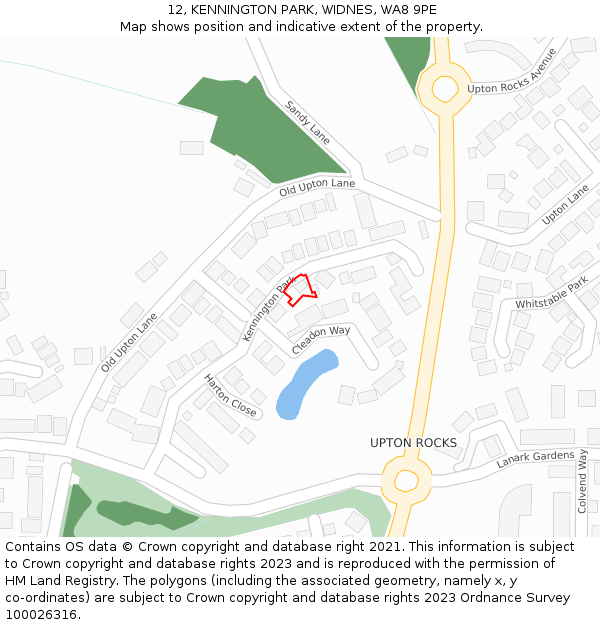 12, KENNINGTON PARK, WIDNES, WA8 9PE: Location map and indicative extent of plot