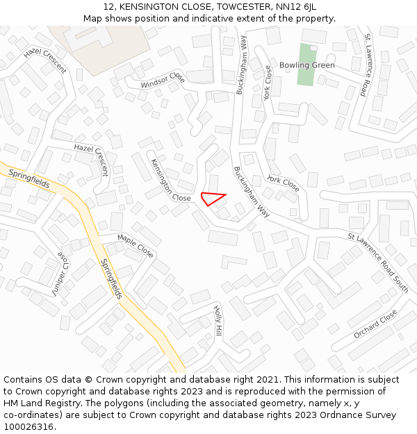 12, KENSINGTON CLOSE, TOWCESTER, NN12 6JL: Location map and indicative extent of plot