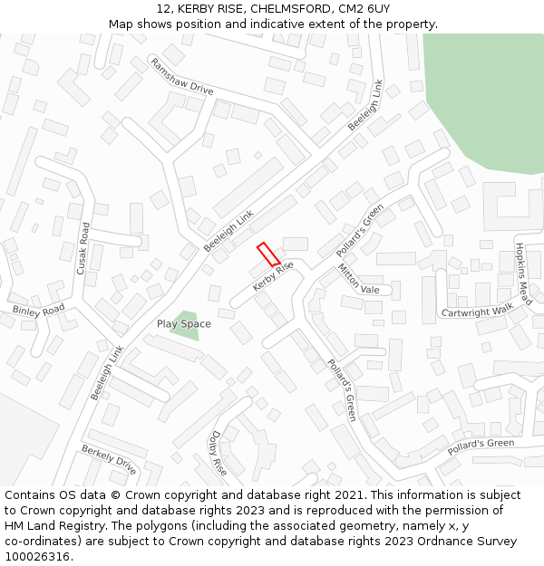 12, KERBY RISE, CHELMSFORD, CM2 6UY: Location map and indicative extent of plot