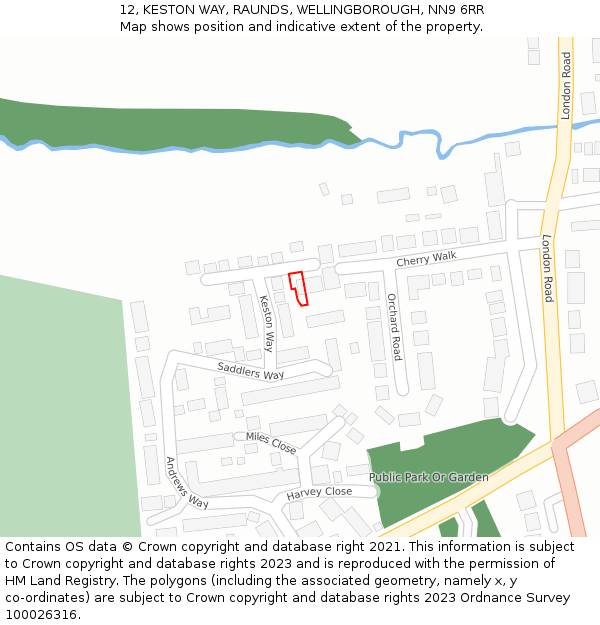 12, KESTON WAY, RAUNDS, WELLINGBOROUGH, NN9 6RR: Location map and indicative extent of plot