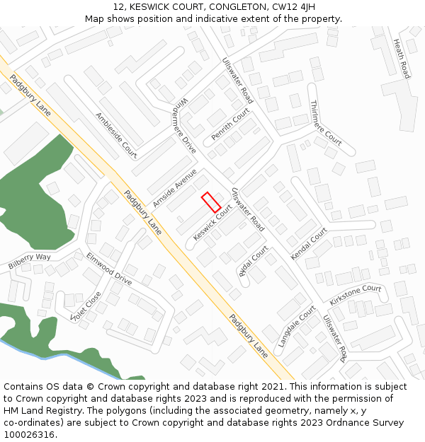 12, KESWICK COURT, CONGLETON, CW12 4JH: Location map and indicative extent of plot